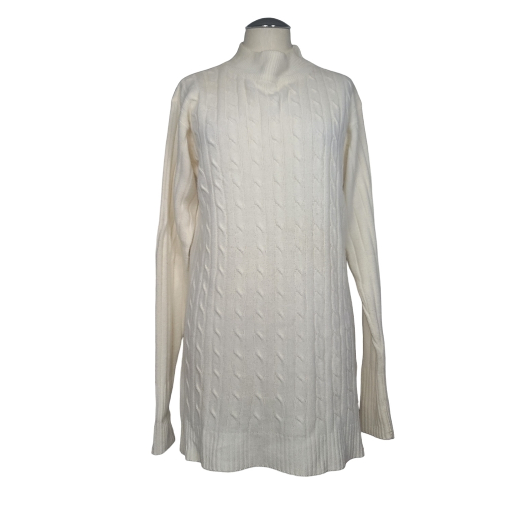 Yarnworks Mock Neck Ivory Knit Tunic Sweater Tall Medium